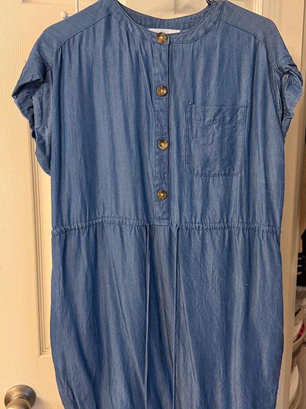 Time and Tru Lightweight Chambray Button Front Dress in Blue